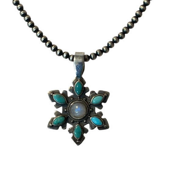 Snowflake Turquoise and Moonstone Pendant Necklace - Picture 2 of 3